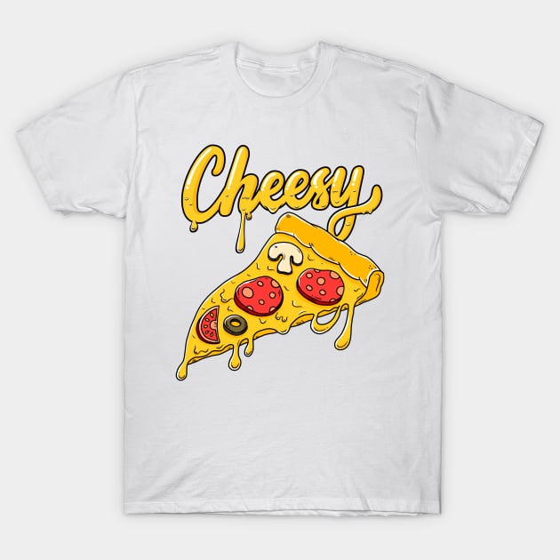 Cheesy Pizza Illustration Hand Lettering T-Shirt by lemontee